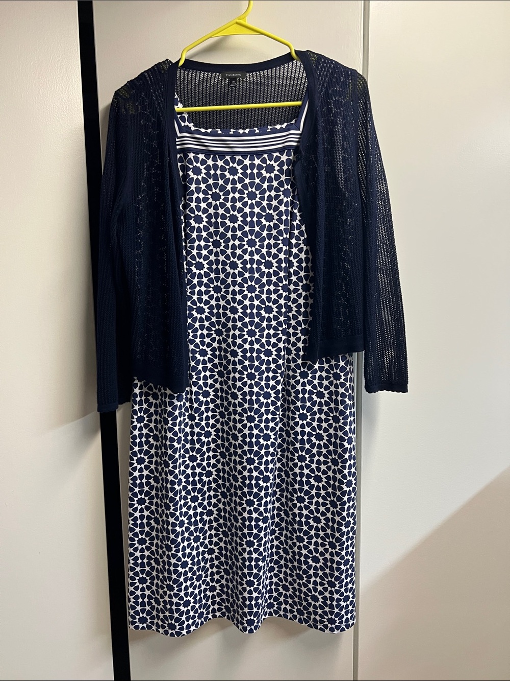 Talbots Navy and White Patterned Sundress and cardigan